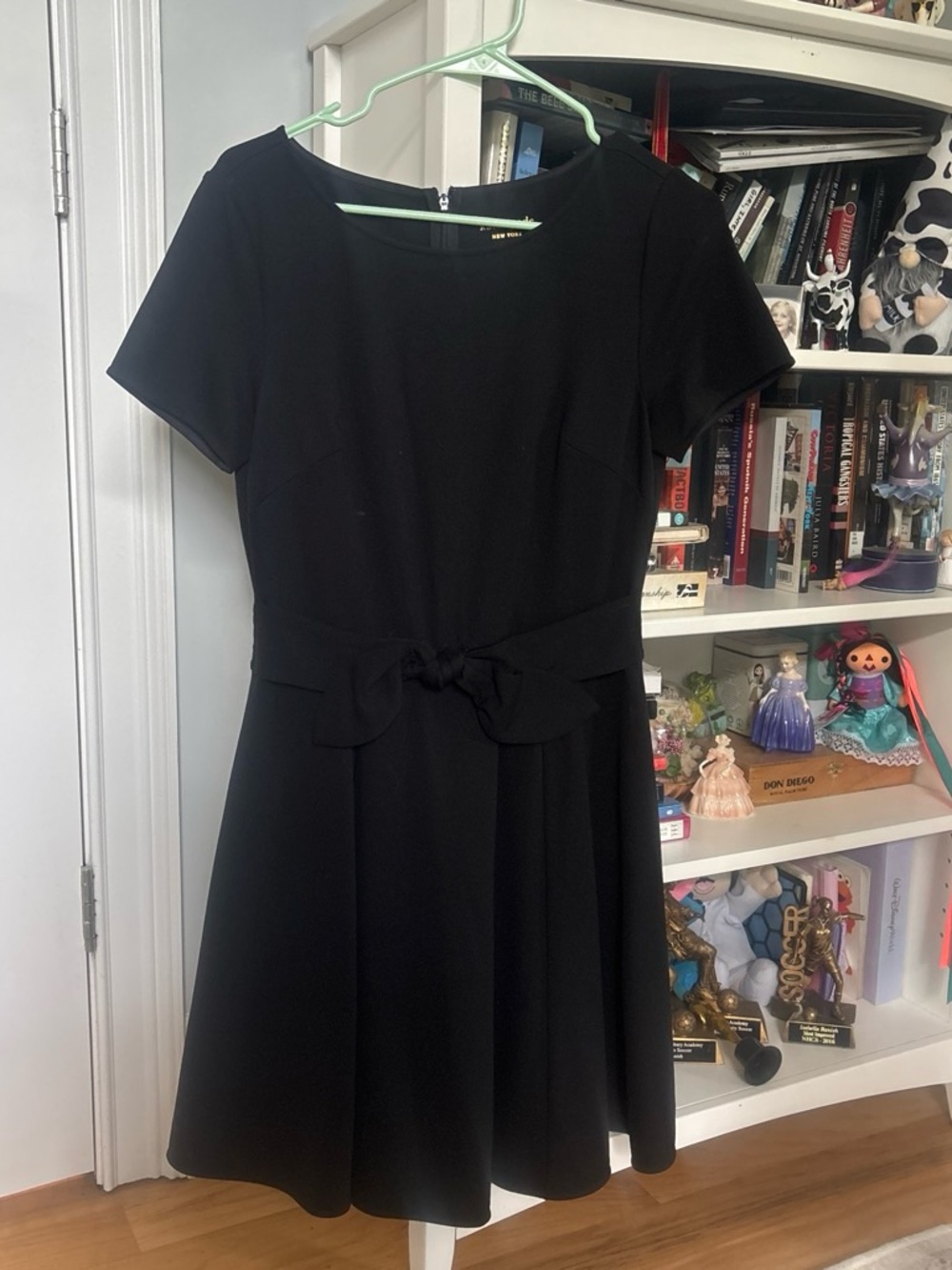 kate spade Black Short-Sleeve Fit & Flare Dress with Waist Bow